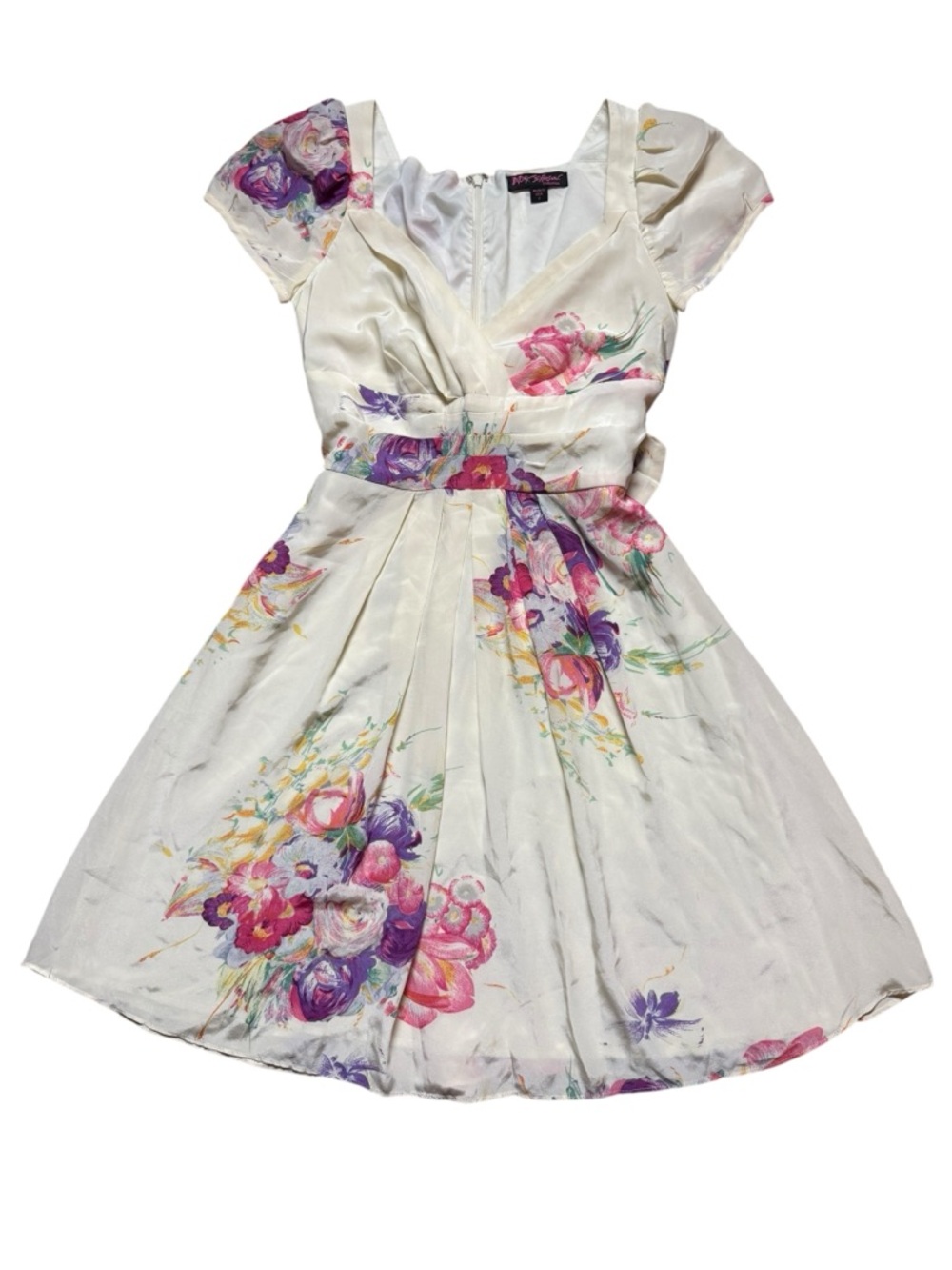 Betsey Johnson, 100% silk floral cream dress, size 2